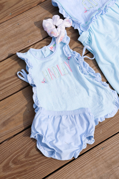 Mint Stripe & Blue Lou Lou Diaper Set