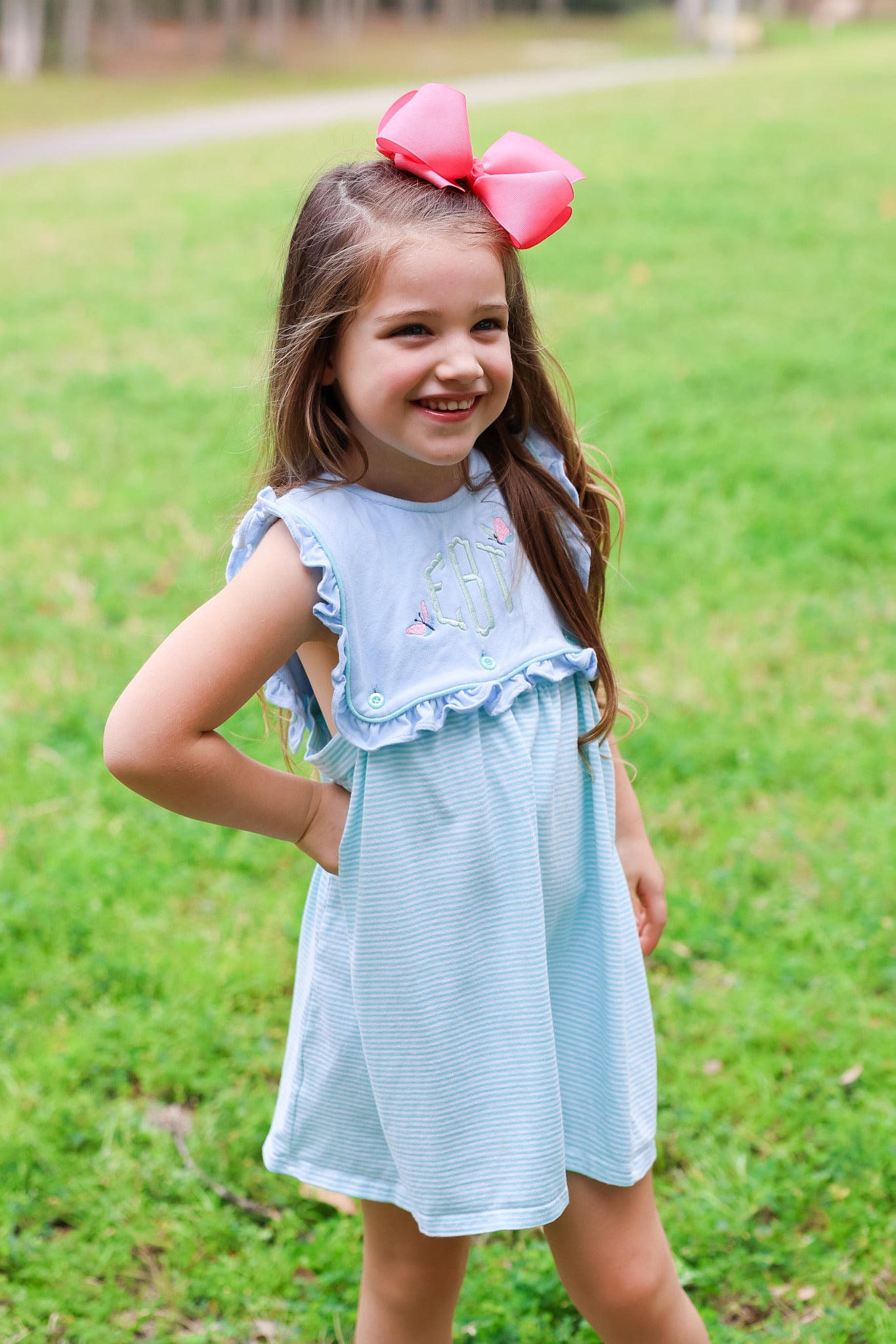 Mint Stripe & Blue Amelia Dress