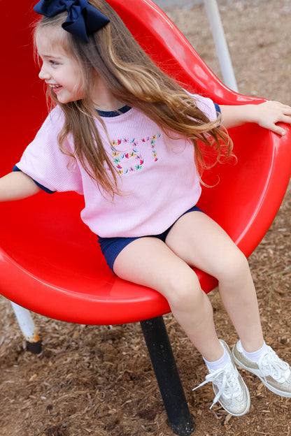 Navy & Pink Ribbed Short Set