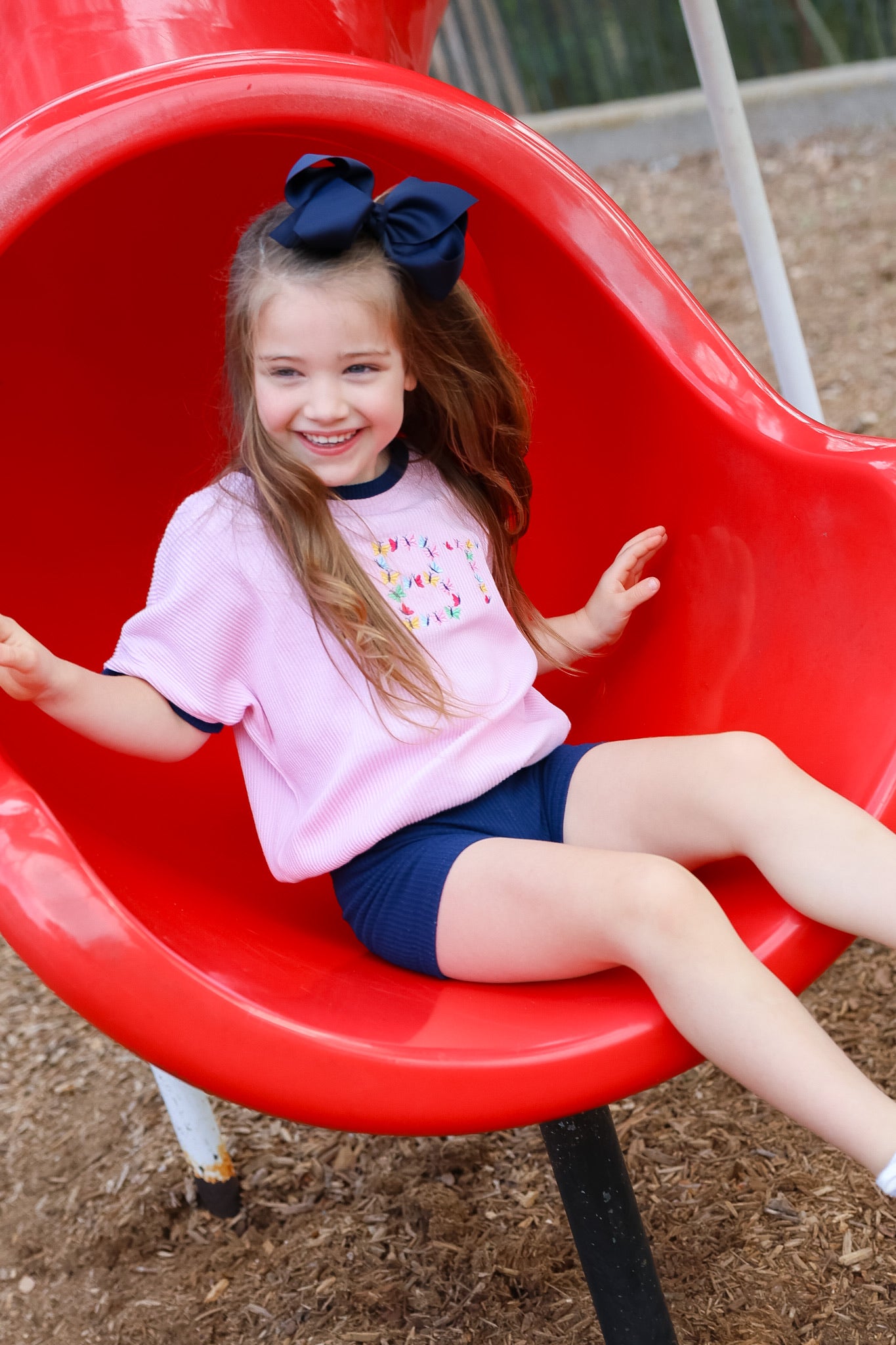 Navy & Pink Ribbed Short Set