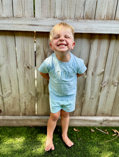 Mint Stripe & Blue Drew Short Set