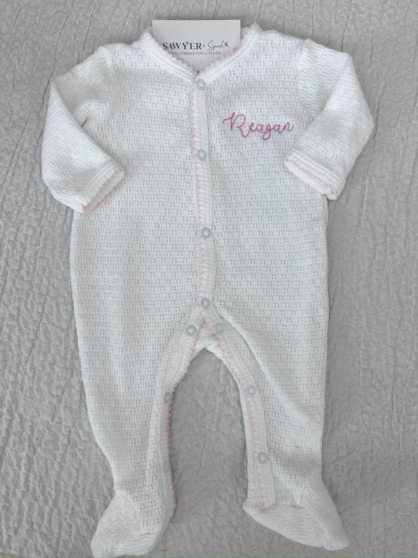 Paty Inc White Knit Footie with Pink Trim