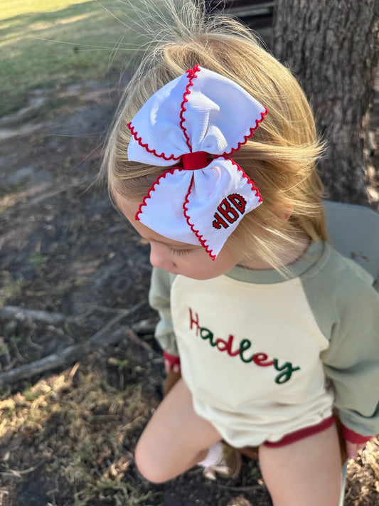 White & Red Holiday Hair Bow