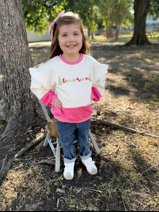 Pink Ruffle Oversized Sweatshirt