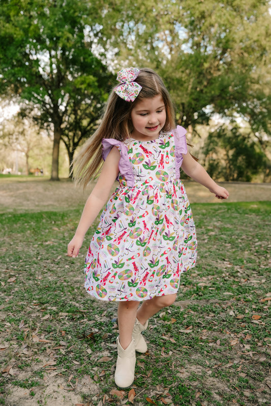 SS X Hemline Mardi Gras Ruffle Sleeve Dress