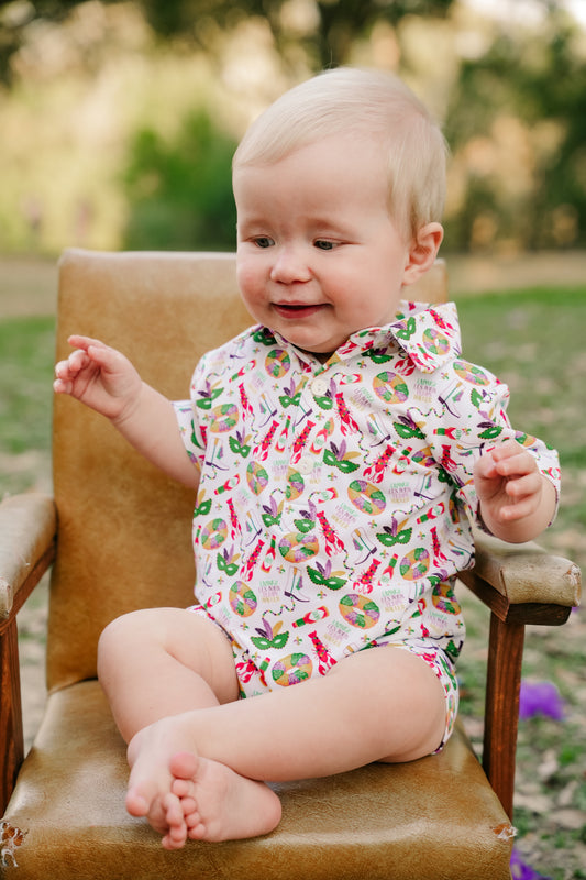 SS X Hemline Mardi Gras Polo Romper