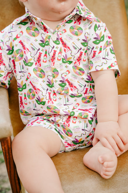 SS X Hemline Mardi Gras Polo Romper