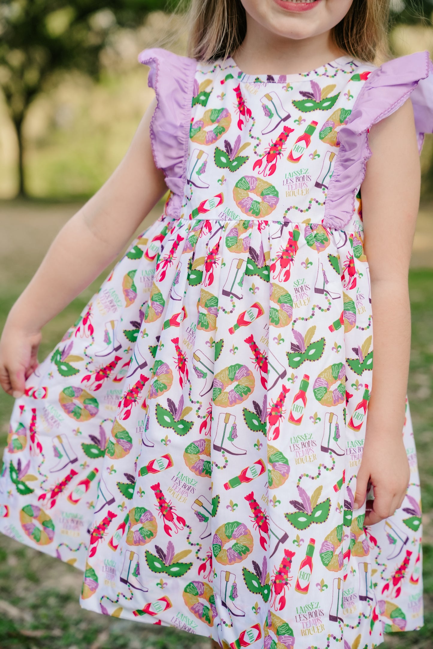 SS X Hemline Mardi Gras Ruffle Sleeve Dress