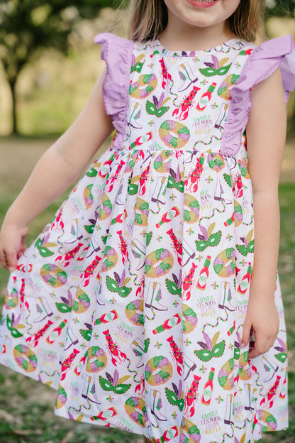 SS X Hemline Mardi Gras Ruffle Sleeve Dress