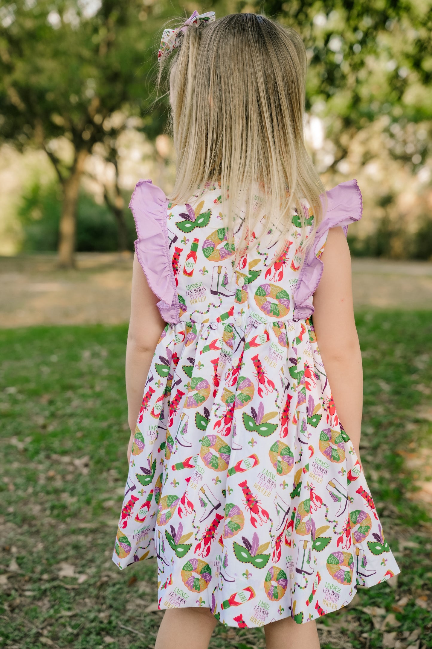 SS X Hemline Mardi Gras Ruffle Sleeve Dress