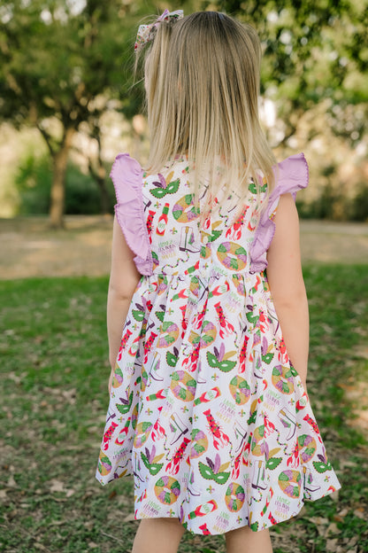 SS X Hemline Mardi Gras Ruffle Sleeve Dress