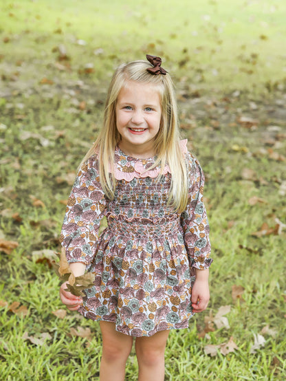 Autumn Bloom Skirt Set | Girls Fall Floral Smocked Skirt Set