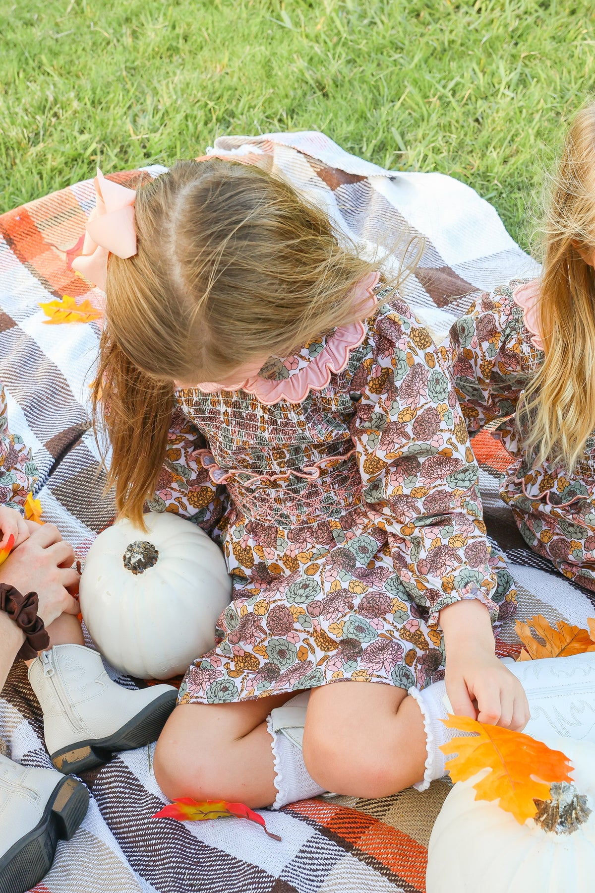 Autumn Bloom Skirt Set | Girls Fall Floral Smocked Skirt Set