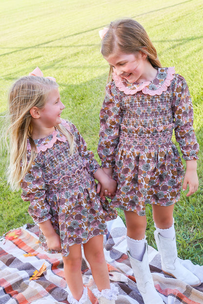Autumn Bloom Skirt Set | Girls Fall Floral Smocked Skirt Set