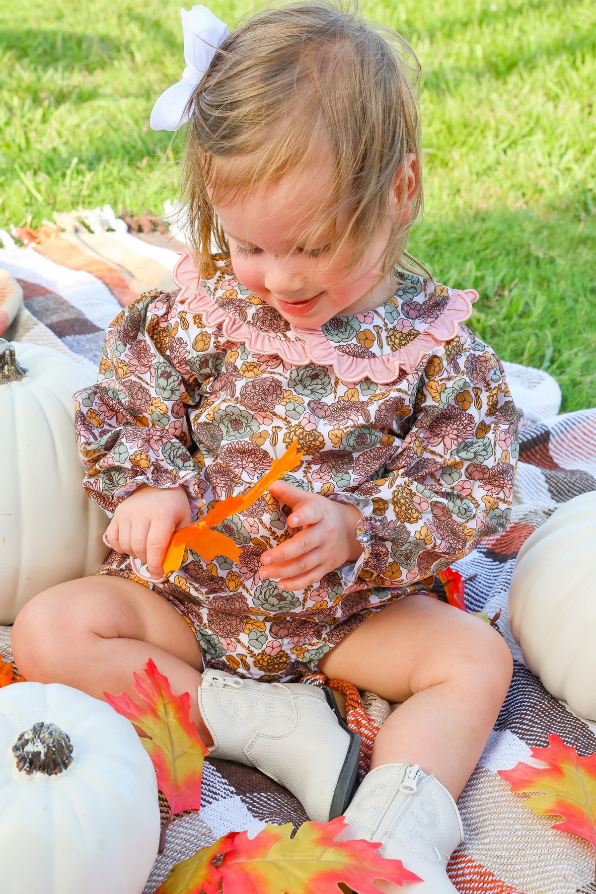 Autumn Bloom Diaper Set | Girls Fall Floral Smocked Diaper Set