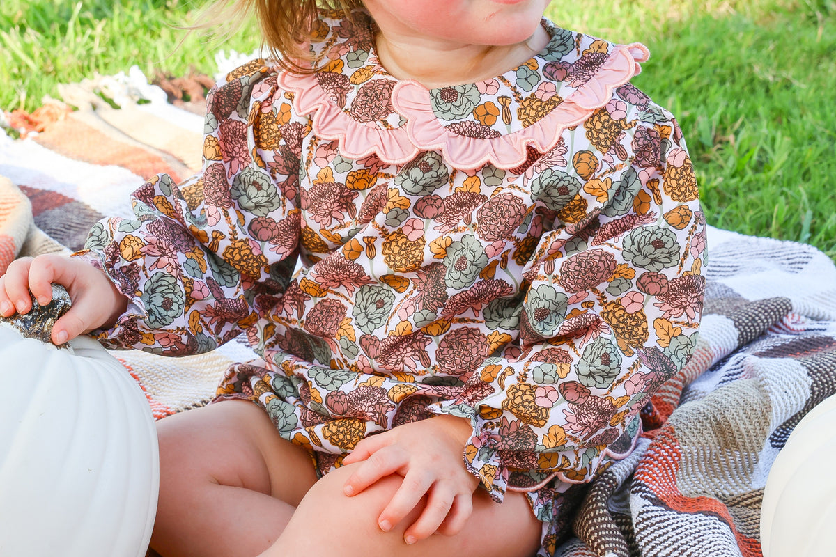 Autumn Bloom Diaper Set | Girls Fall Floral Smocked Diaper Set