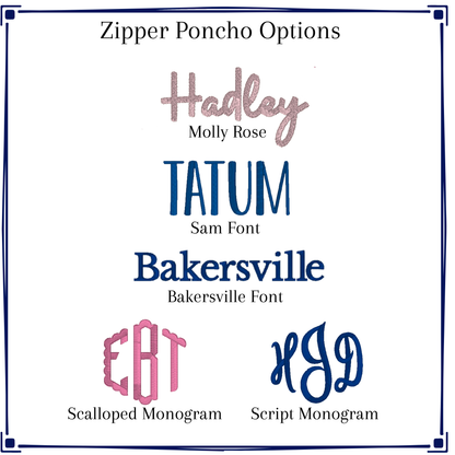 Text display of monogram fonts and styles with sample names on a white background.