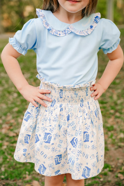 Blue Boots Rodeo Shirt & Skirt Set