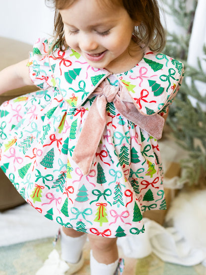 Pink Christmas Tree Diaper Set | Girls Holiday Diaper Set