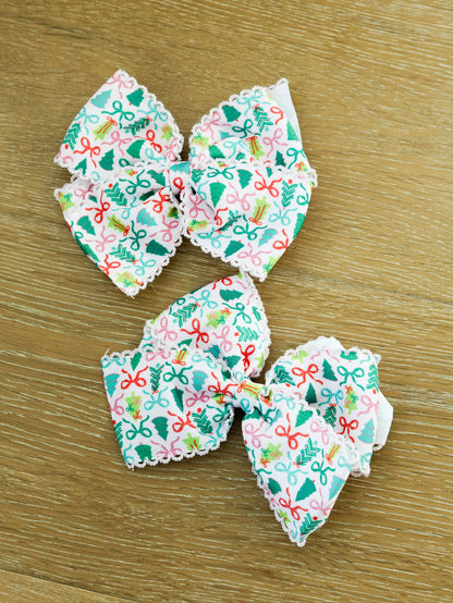 Pink Christmas Small Hair Bow | Girls Christmas Hair Bow