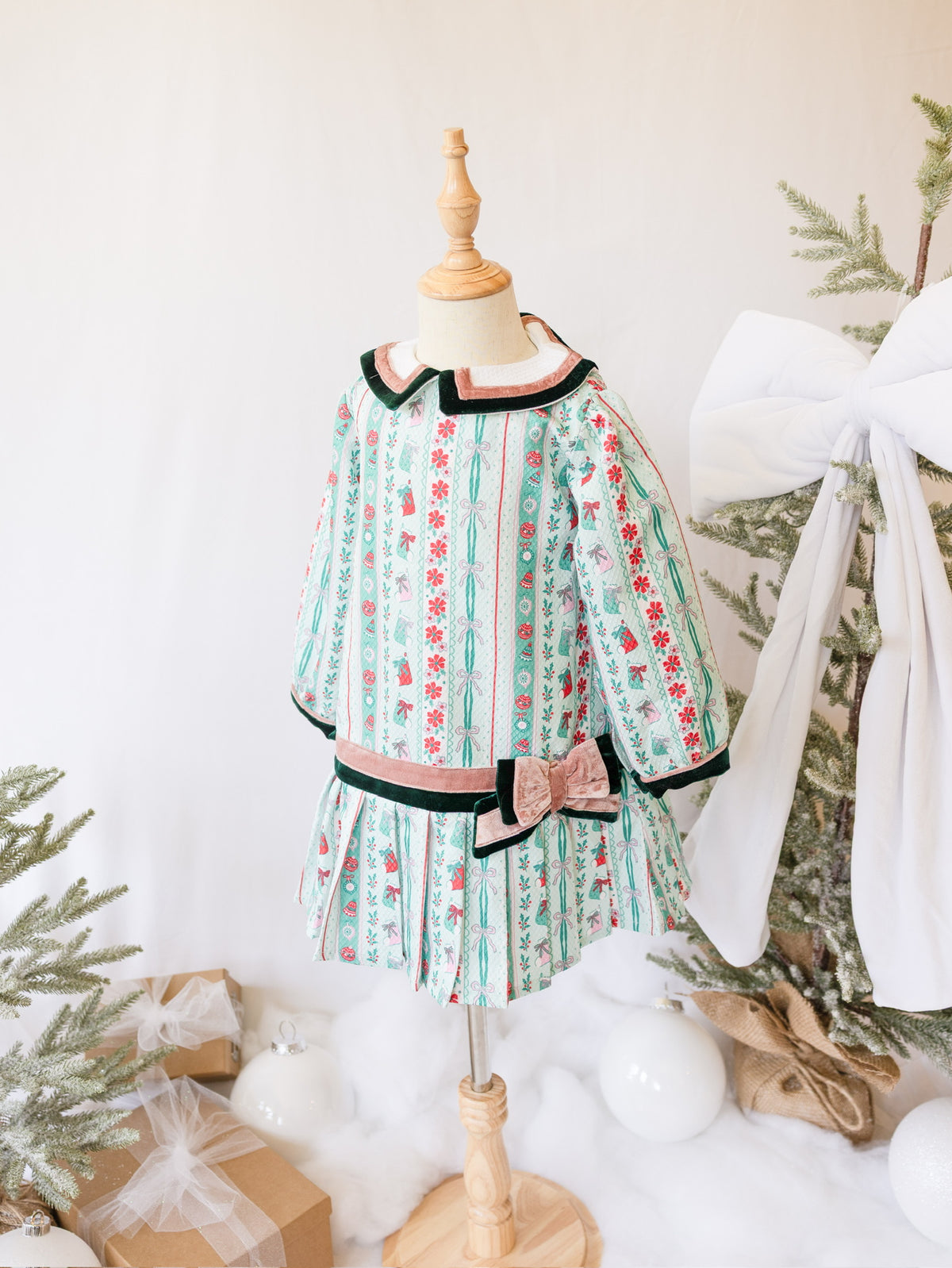 Merry Mint Bow Dress | Girls Christmas Dress