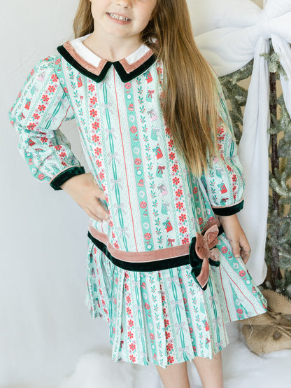 Merry Mint Bow Dress | Girls Christmas Dress