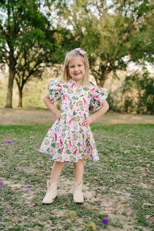 SS X Hemline Mardi Gras V-Neck Dress